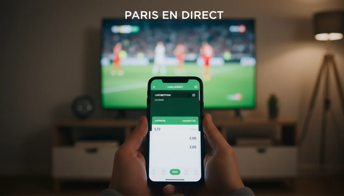 Écran de smartphone affichant des paris en direct pendant un match